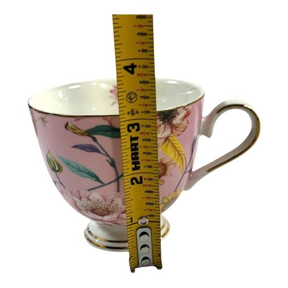 Shabby Chic Fine Porcelain Teacup & Saucer Set Floral Bird Design Pink 3” Cup - Picture 4 of 9